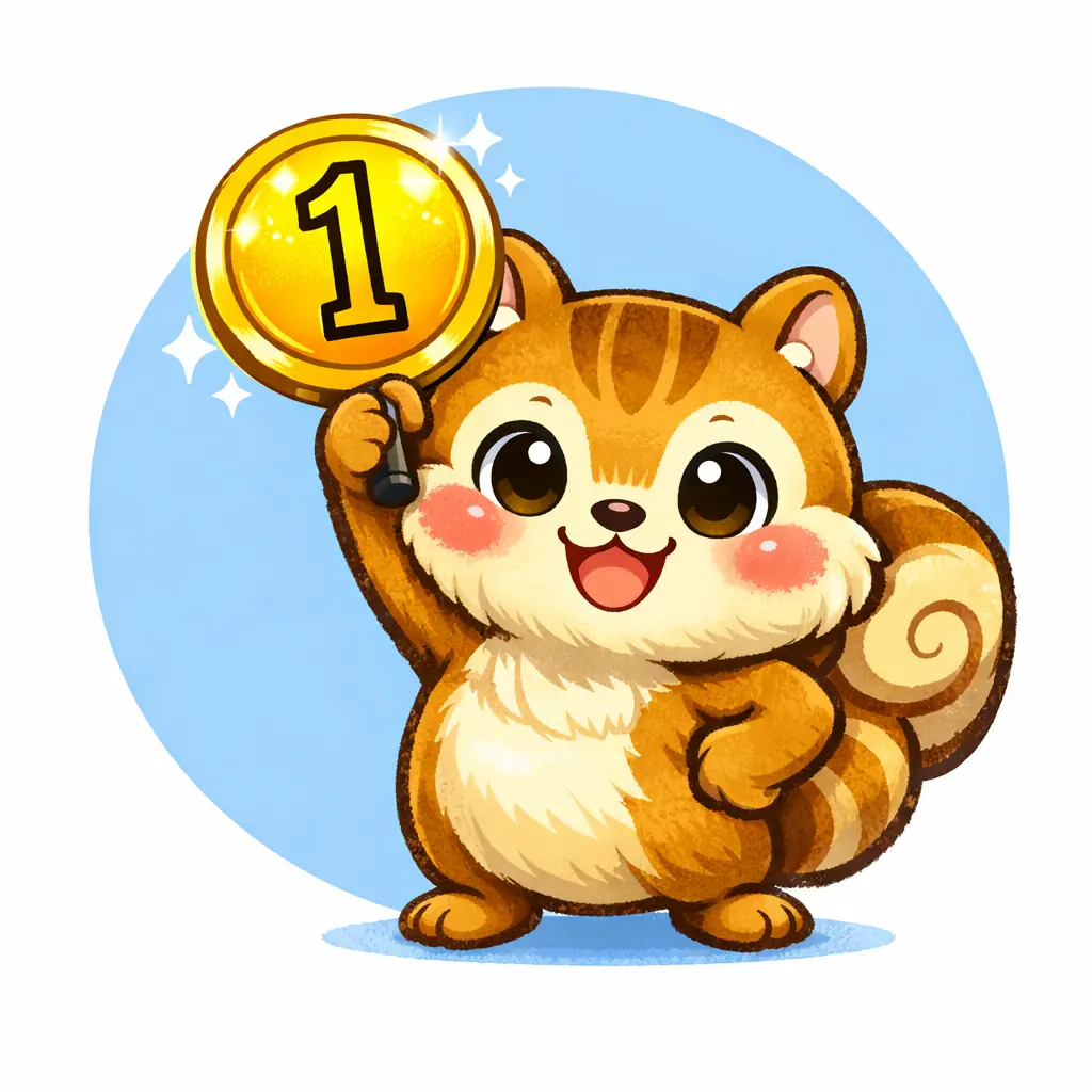 ちばリスが金色の1位バッジを掲げているイラスト