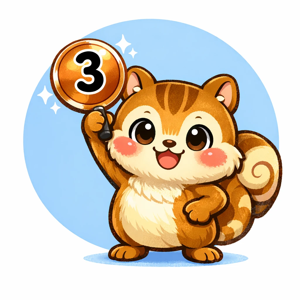 ちばリスが銅色の3位バッジを掲げているイラスト