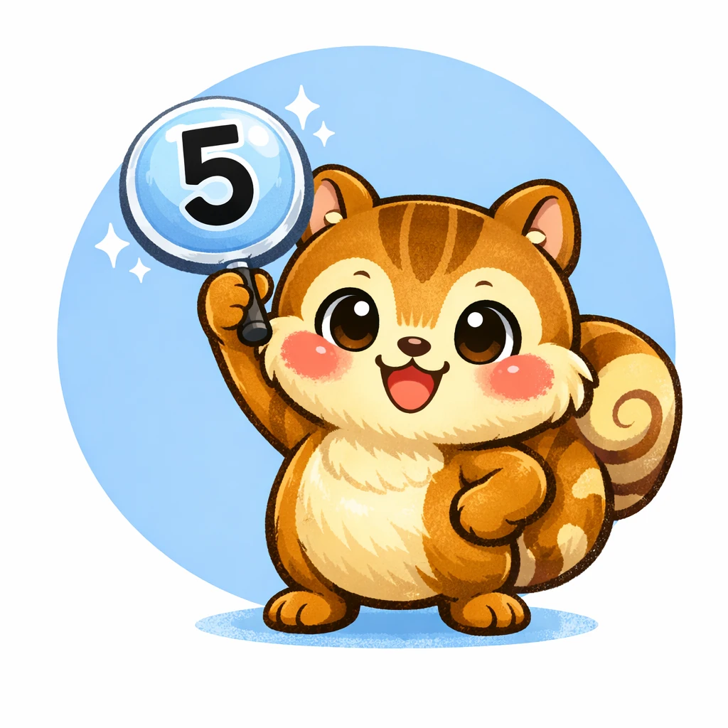 ちばリスが水色の5位バッジを掲げているイラスト